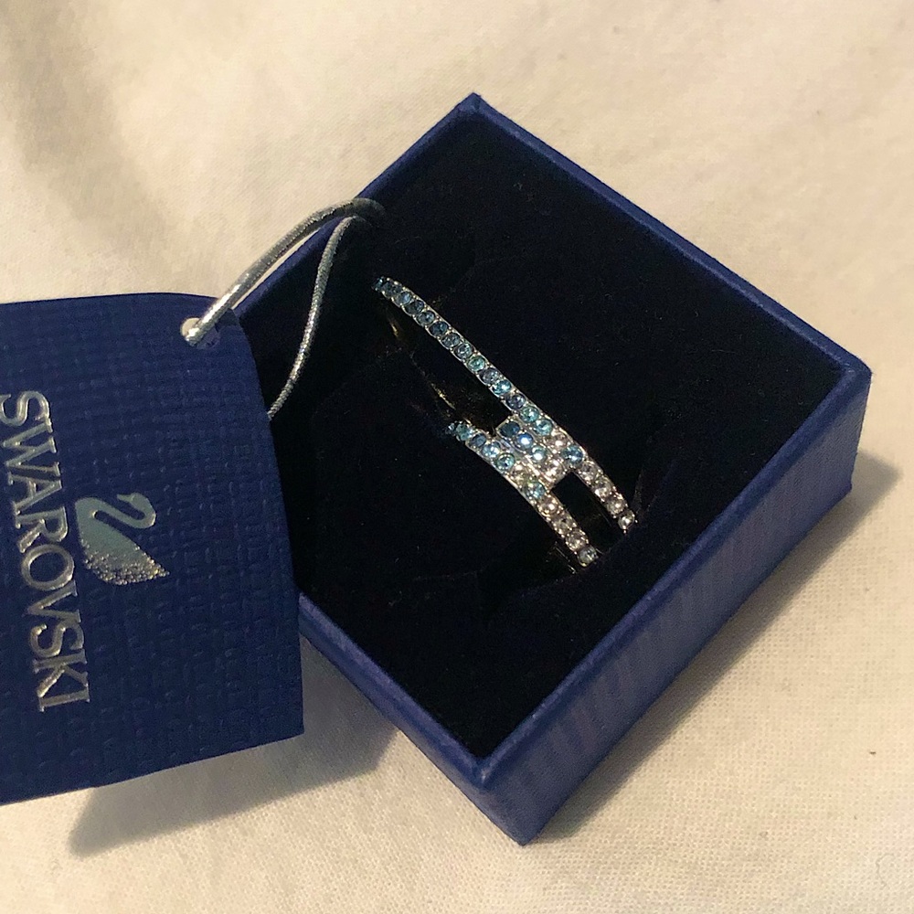 Genuine Swarovski Blue Fluidity Ring Double Finger